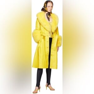 Saks Potts Yellow Fur-Trimmed Women's Coat with belt size 1